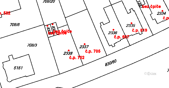 Bílé Předměstí 705, Pardubice na parcele st. 2337 v KÚ Pardubice, Katastrální mapa