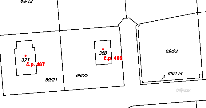 Křenice 466 na parcele st. 360 v KÚ Křenice u Prahy, Katastrální mapa