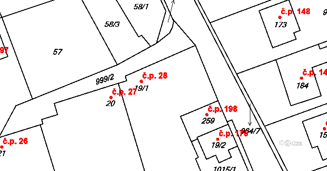 Petrovice 28 na parcele st. 19/1 v KÚ Petrovice u Blanska, Katastrální mapa