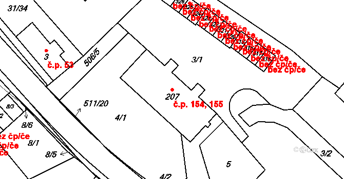 Skalice nad Svitavou 154,155 na parcele st. 207 v KÚ Skalice nad Svitavou, Katastrální mapa