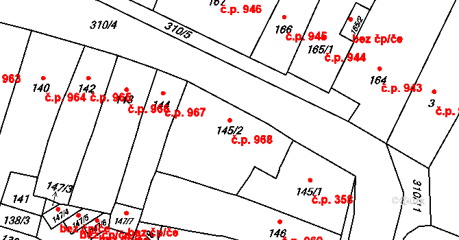 Mohelnice 968 na parcele st. 145/2 v KÚ Mohelnice, Katastrální mapa