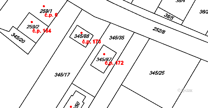 Lhota 172, Vyškov na parcele st. 345/87 v KÚ Lhota, Katastrální mapa