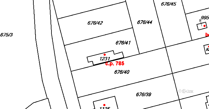 Prštné 785, Zlín na parcele st. 1231 v KÚ Prštné, Katastrální mapa