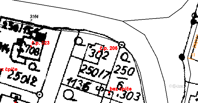 Potštejn 206 na parcele st. 302 v KÚ Potštejn, Katastrální mapa