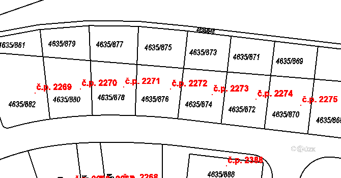Modřany 2272, Praha na parcele st. 4635/876 v KÚ Modřany, Katastrální mapa