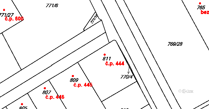Hrušky 444 na parcele st. 811 v KÚ Hrušky, Katastrální mapa