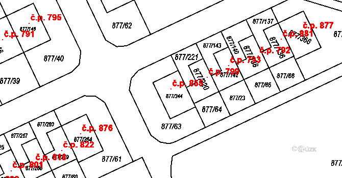 Hostavice 855, Praha na parcele st. 877/344 v KÚ Hostavice, Katastrální mapa