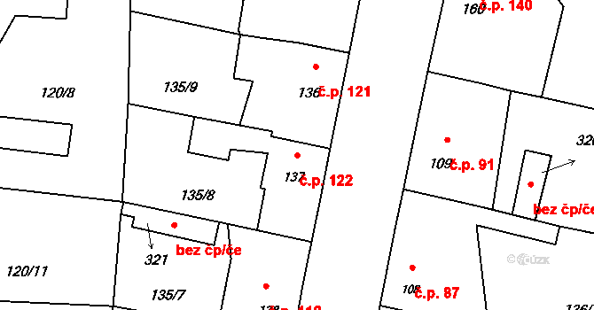 Příchovice 122 na parcele st. 137 v KÚ Příchovice u Přeštic, Katastrální mapa