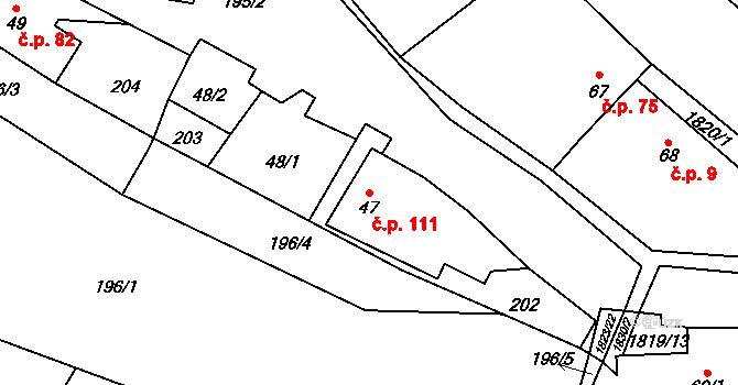 Kladky 111 na parcele st. 47 v KÚ Kladky, Katastrální mapa