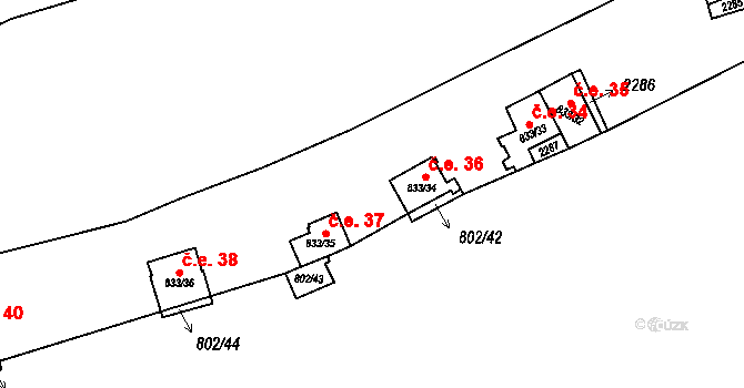Vranov nad Dyjí 36 na parcele st. 833/34 v KÚ Vranov nad Dyjí, Katastrální mapa