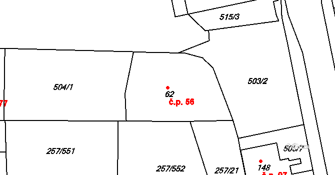 Chvalovice 56, Kovanice na parcele st. 62 v KÚ Chvalovice u Nymburka, Katastrální mapa