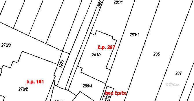Vícemilice 287, Bučovice na parcele st. 281/2 v KÚ Vícemilice, Katastrální mapa