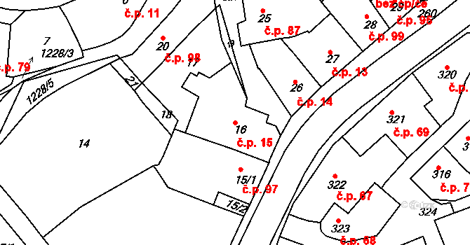 Zruč nad Sázavou 15 na parcele st. 16 v KÚ Zruč nad Sázavou, Katastrální mapa