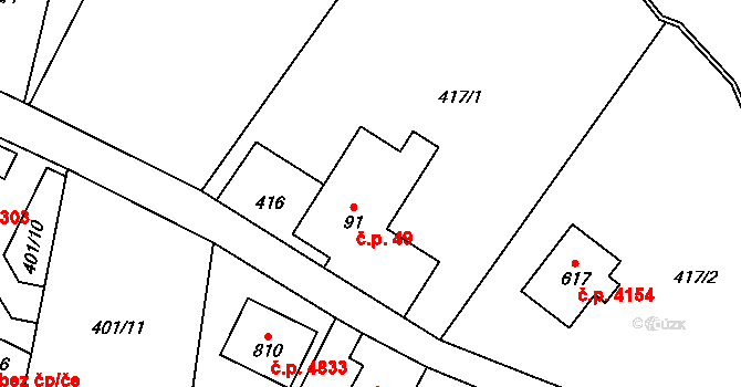 Kokonín 49, Jablonec nad Nisou na parcele st. 91 v KÚ Kokonín, Katastrální mapa