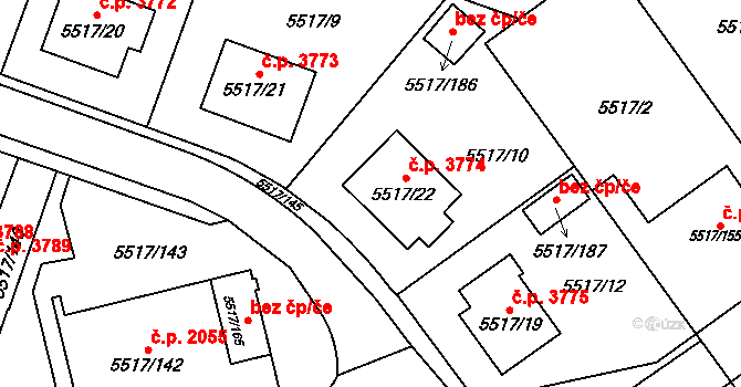 Jihlava 3774 na parcele st. 5517/22 v KÚ Jihlava, Katastrální mapa