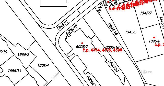 Jihlava 4394,4395,4396 na parcele st. 6006/7 v KÚ Jihlava, Katastrální mapa