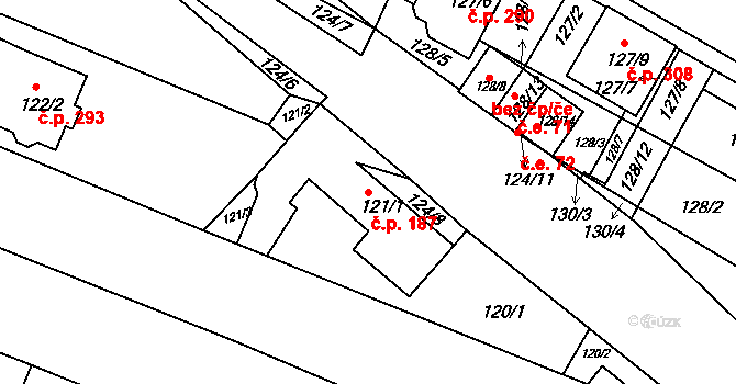 Omice 187 na parcele st. 121/1 v KÚ Omice, Katastrální mapa