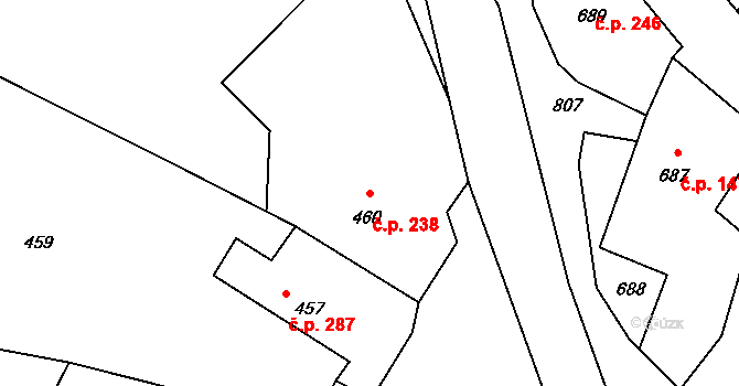Stonařov 238 na parcele st. 460 v KÚ Stonařov, Katastrální mapa