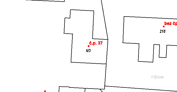 Líšno 37, Bystřice na parcele st. 6/3 v KÚ Líšno, Katastrální mapa