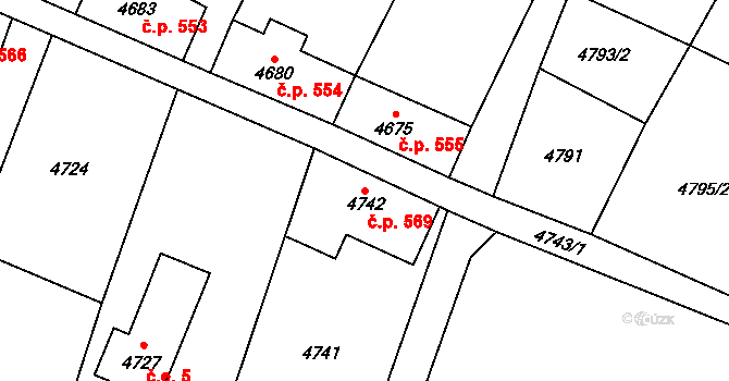 Frýdlant 569 na parcele st. 4742 v KÚ Frýdlant, Katastrální mapa