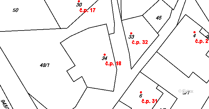 Lhota u Lysic 18 na parcele st. 34 v KÚ Lhota u Lysic, Katastrální mapa