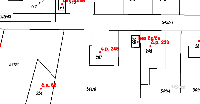 Tetín 245 na parcele st. 287 v KÚ Tetín u Berouna, Katastrální mapa