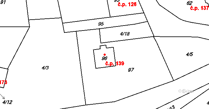 Kvaň 139, Zaječov na parcele st. 96 v KÚ Kvaň, Katastrální mapa