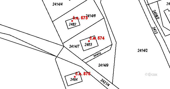 Ostravice 574 na parcele st. 2483 v KÚ Ostravice 1, Katastrální mapa