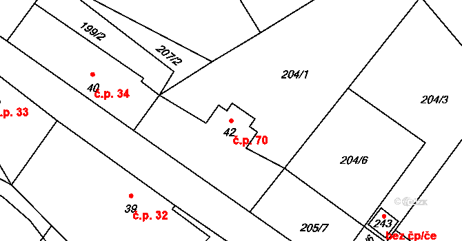 Štěnkov 70, Třebechovice pod Orebem na parcele st. 42 v KÚ Štěnkov, Katastrální mapa