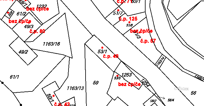 Chvalčov 48 na parcele st. 53/1 v KÚ Chvalčov, Katastrální mapa
