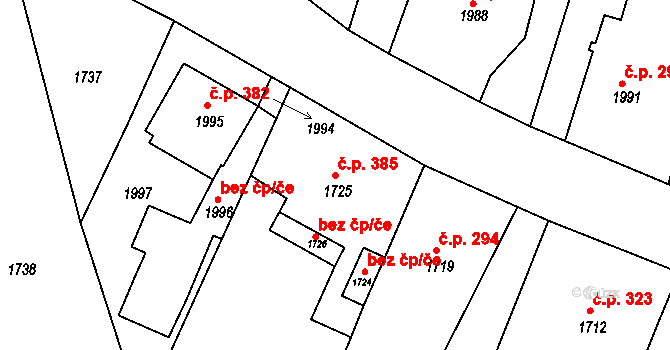 Zborovice 385 na parcele st. 1725 v KÚ Zborovice, Katastrální mapa