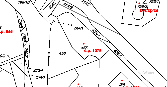 Hořovice 1076 na parcele st. 455/1 v KÚ Velká Víska, Katastrální mapa