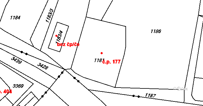 Lutyně 177, Orlová na parcele st. 1181 v KÚ Horní Lutyně, Katastrální mapa