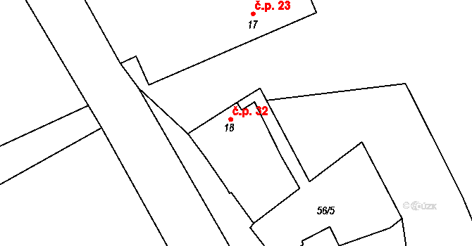 Dobronice u Chýnova 32, Chýnov na parcele st. 18 v KÚ Dobronice u Chýnova, Katastrální mapa