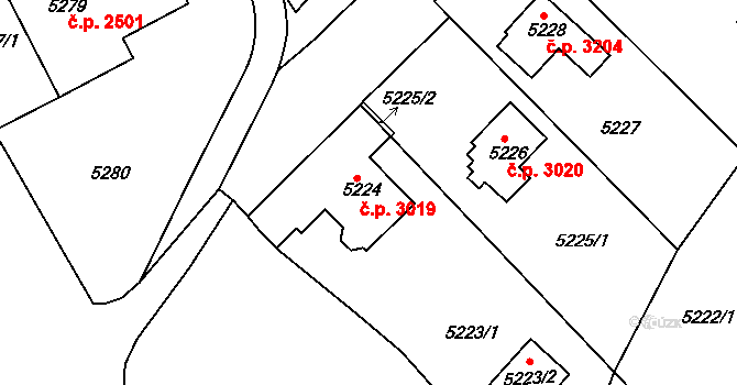 Severní Terasa 3019, Ústí nad Labem na parcele st. 5224 v KÚ Ústí nad Labem, Katastrální mapa