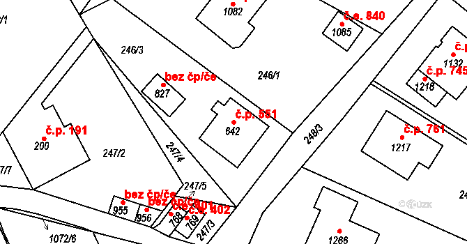Bohosudov 551, Krupka na parcele st. 642 v KÚ Bohosudov, Katastrální mapa