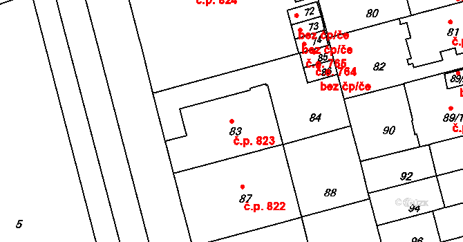 Černá Pole 823, Brno na parcele st. 83 v KÚ Černá Pole, Katastrální mapa