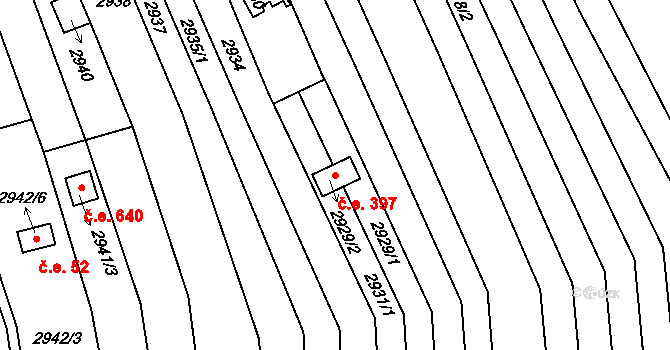 Komín 397, Brno na parcele st. 2929/2 v KÚ Komín, Katastrální mapa
