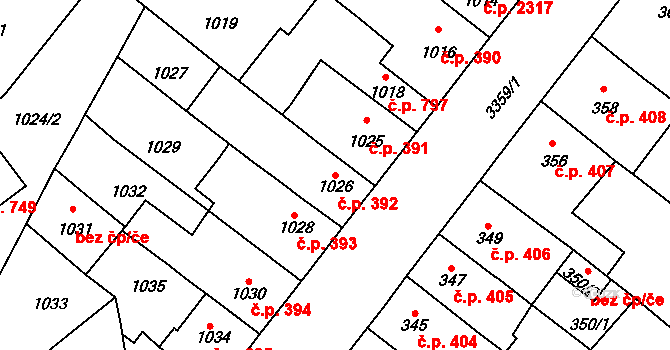 Pelhřimov 392 na parcele st. 1026 v KÚ Pelhřimov, Katastrální mapa