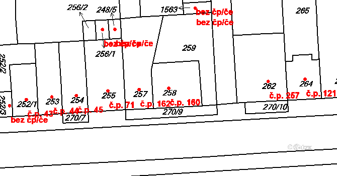 Řetenice 160, Teplice na parcele st. 258/1 v KÚ Teplice-Řetenice, Katastrální mapa