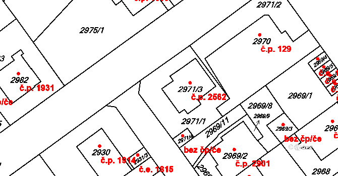 Teplice 2562 na parcele st. 2971/3 v KÚ Teplice, Katastrální mapa