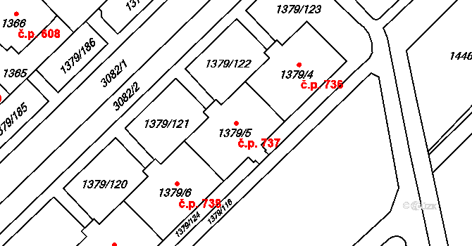 Místek 737, Frýdek-Místek na parcele st. 1379/5 v KÚ Místek, Katastrální mapa