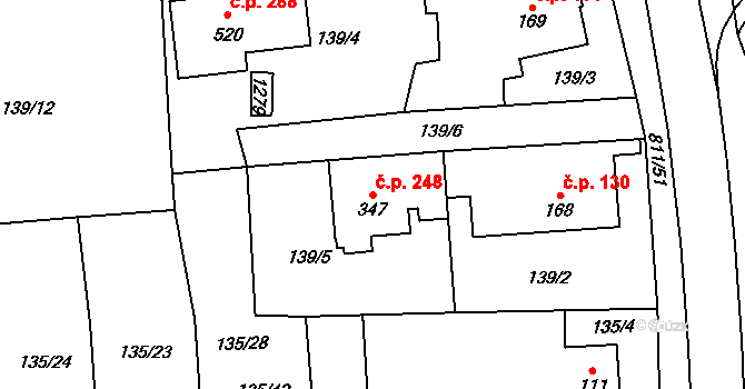Luby 248, Klatovy na parcele st. 347 v KÚ Luby, Katastrální mapa