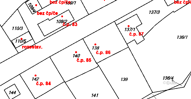 Lipence 86, Praha na parcele st. 138 v KÚ Lipence, Katastrální mapa