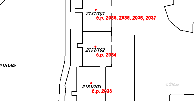 Stodůlky 2034, Praha na parcele st. 2131/102 v KÚ Stodůlky, Katastrální mapa