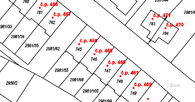 Kunžak 459 na parcele st. 746 v KÚ Kunžak, Katastrální mapa