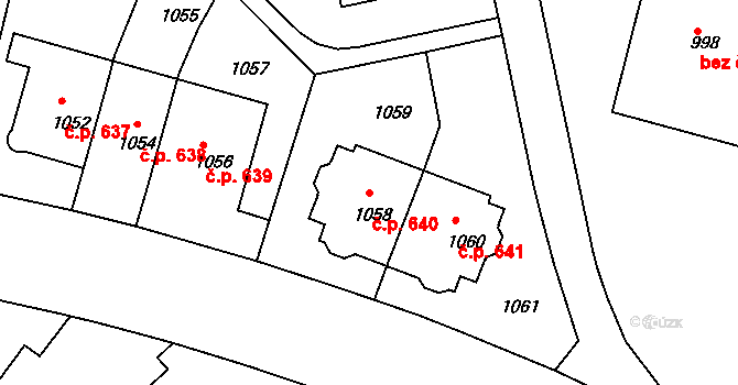 Střešovice 640, Praha na parcele st. 1058 v KÚ Střešovice, Katastrální mapa