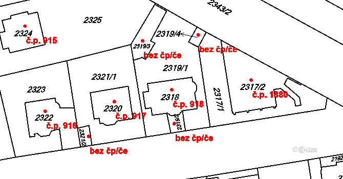 Kobylisy 918, Praha na parcele st. 2318 v KÚ Kobylisy, Katastrální mapa