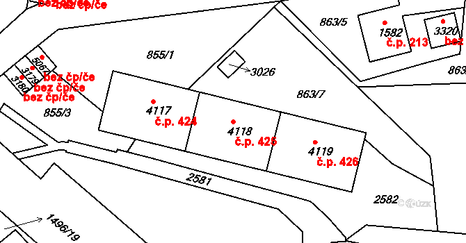 Kryblice 425, Trutnov na parcele st. 4118 v KÚ Trutnov, Katastrální mapa