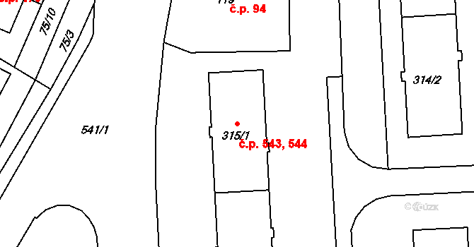 Neředín 543,544, Olomouc na parcele st. 315/1 v KÚ Neředín, Katastrální mapa
